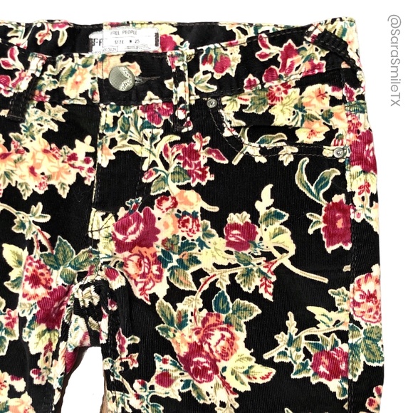 FREE PEOPLE Boho Autumn Floral Corduroy Skinny Pants - Picture 6 of 15